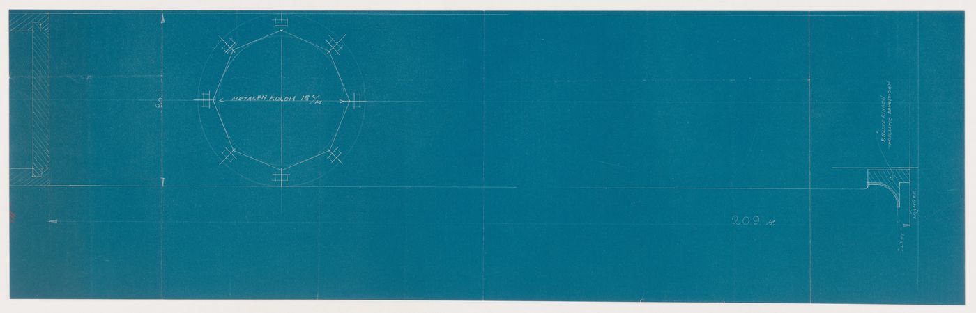 Plan and section for a metal column for the S.s. Nieuw Amsterdam