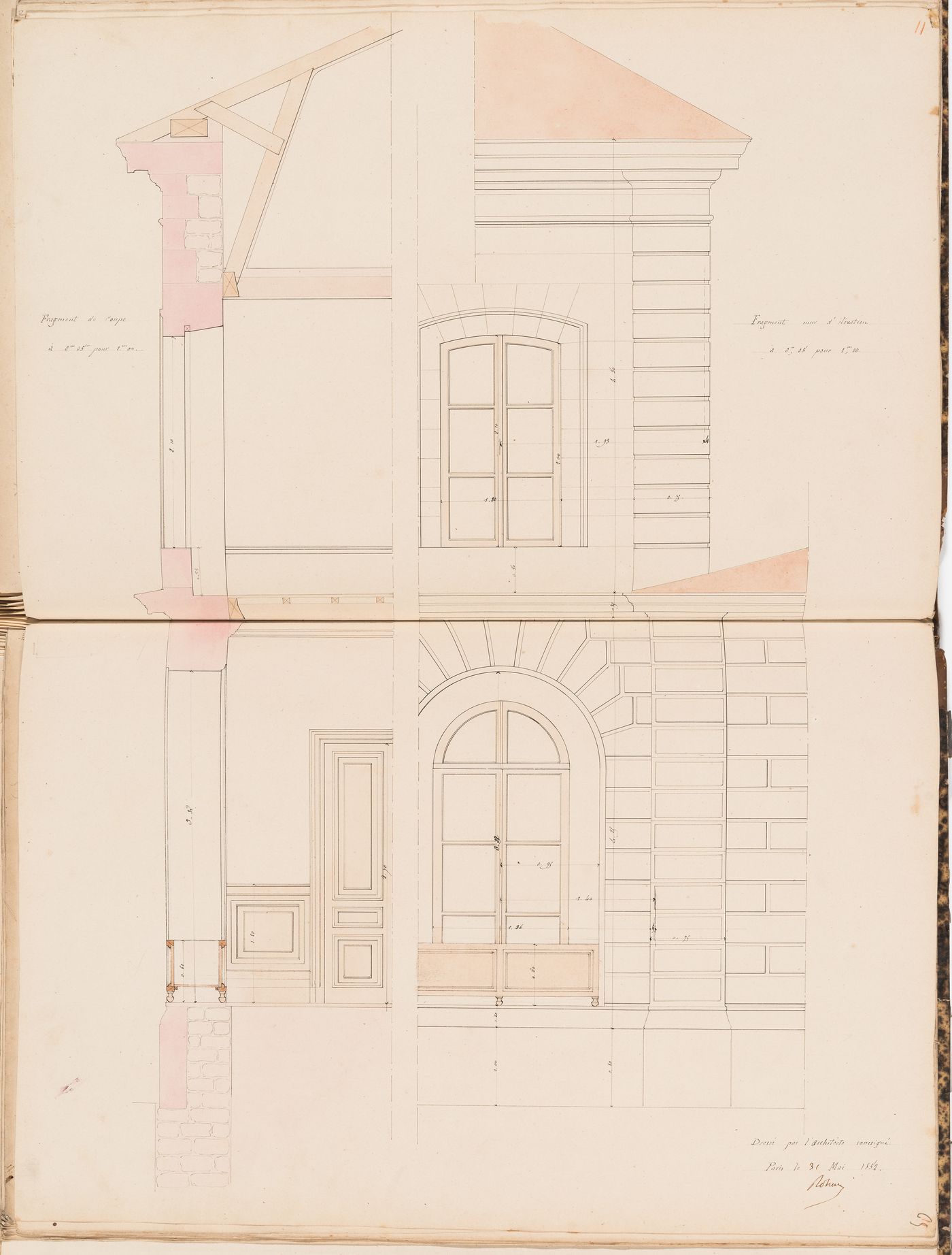 Partial section and partial elevation for a country house for Madame de Lescure, Royan