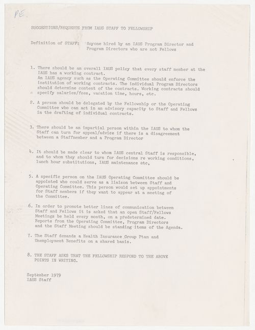 List of suggestions and requests from IAUS staff to the Fellows