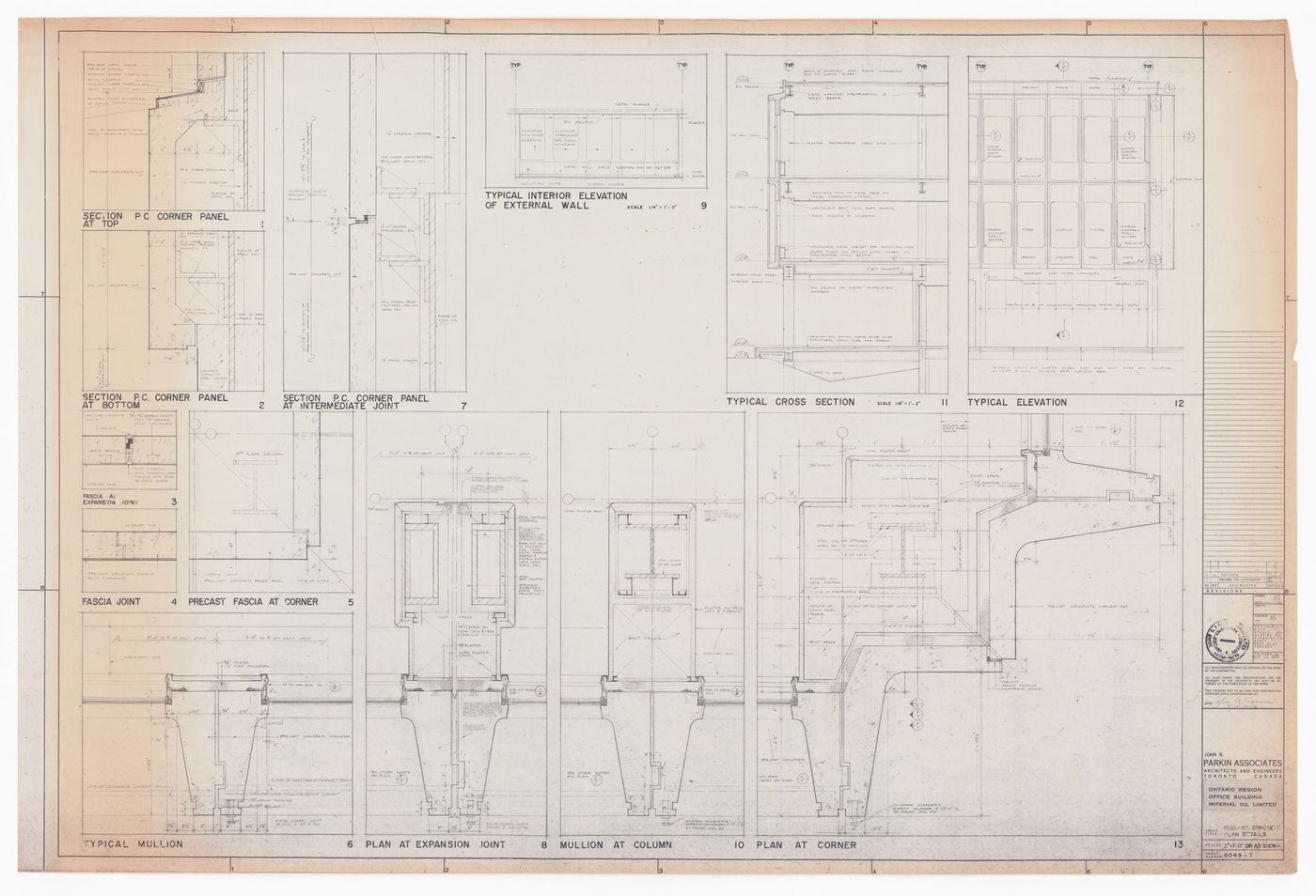 Construction precast concrete plan details for Imperial Oil Limited, Ontario Region Office Building, North York