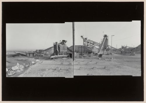 Panoramic composite photograph of the San Rafael Rock Quarry showing machinery, Point San Pedro, San Rafael, Marin County, California, United States