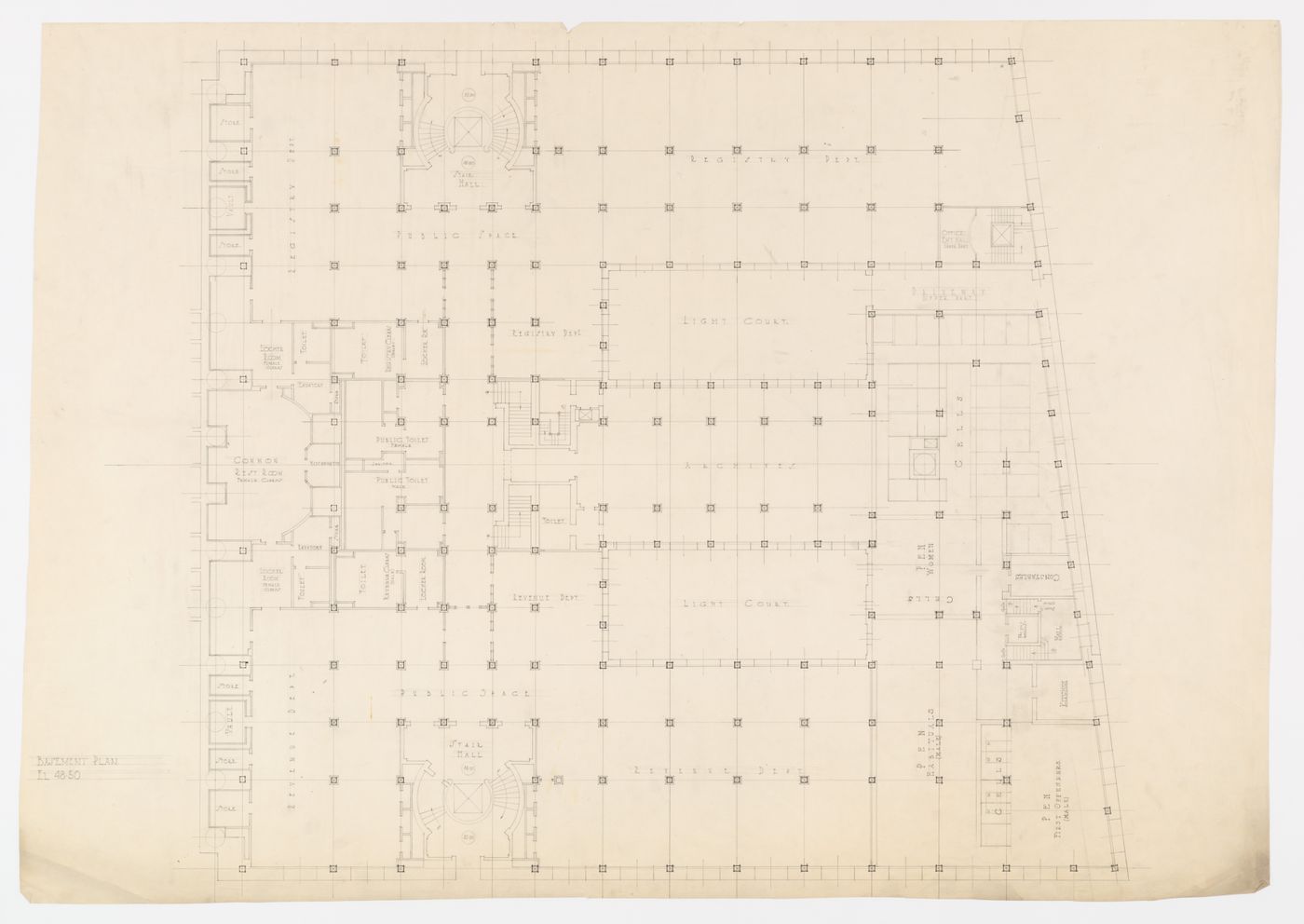 Plan préliminaire du sous-sol, Annexe au Palais de Justice de Montréal, Montréal, Canada