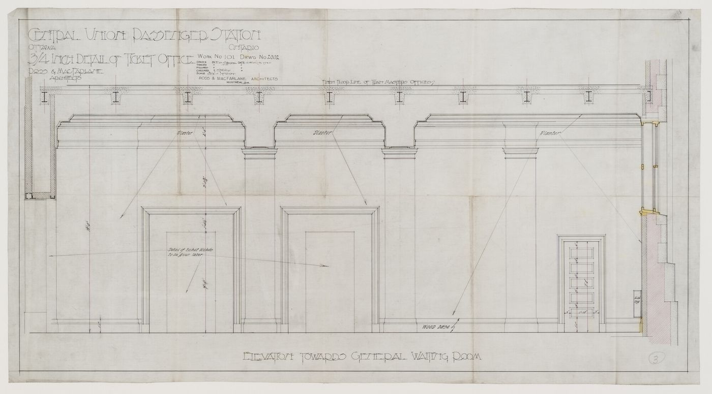 Elevation of ticket office for Central Union Passenger Station, Ottawa, Ontario