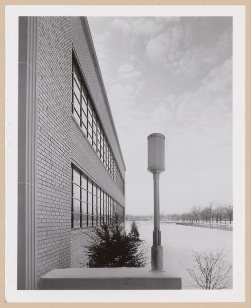 View of the principal façade of the Administration Building in winter, Niles Bement Pond Company Pratt & Whitney Corporation division Assembly Plant, West Hartford, Conneticut