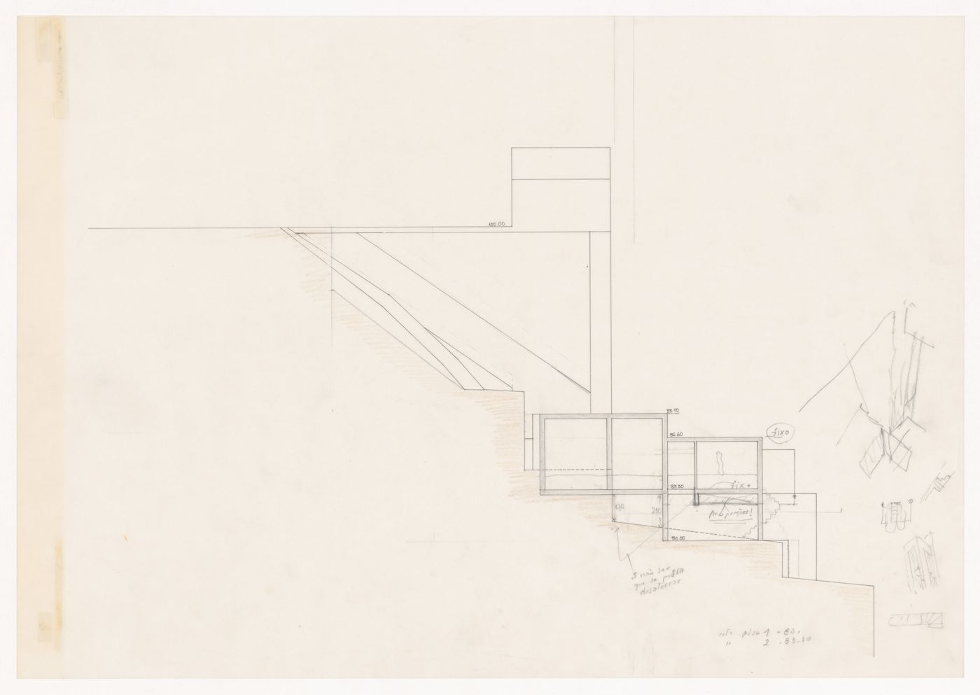 Section with sketches for Casa Mário Bahia [Mário Bahia house], Gondomar, Portugal