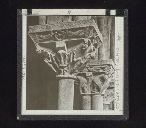 View of capitals in cloister of Saint-Pierre Abbey, Moissac, Tarn-et-Garonne, France