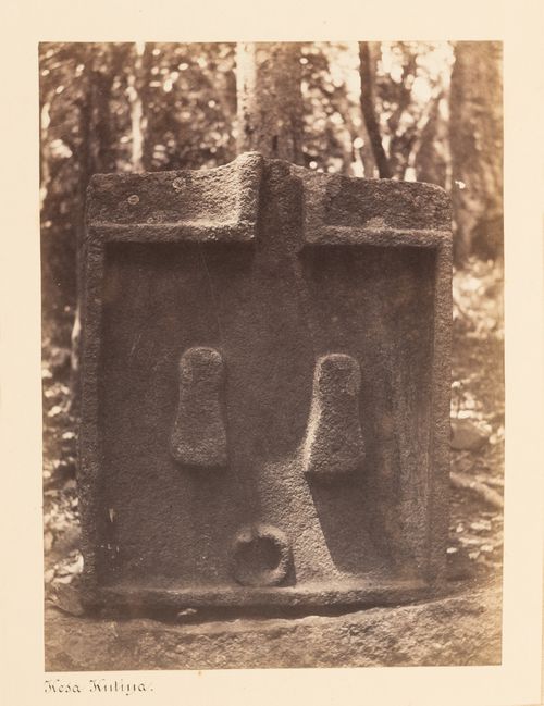 Close-up view of a stele showing a bas-relief of the Buddha's footprints, Anuradhapura, Ceylon (now Sri Lanka)
