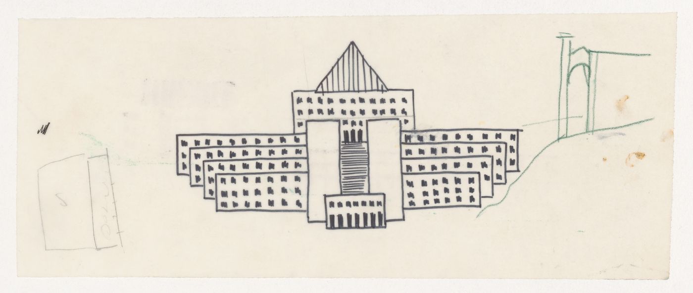 Sketch elevation for Casa dello studente, Trieste, Italy