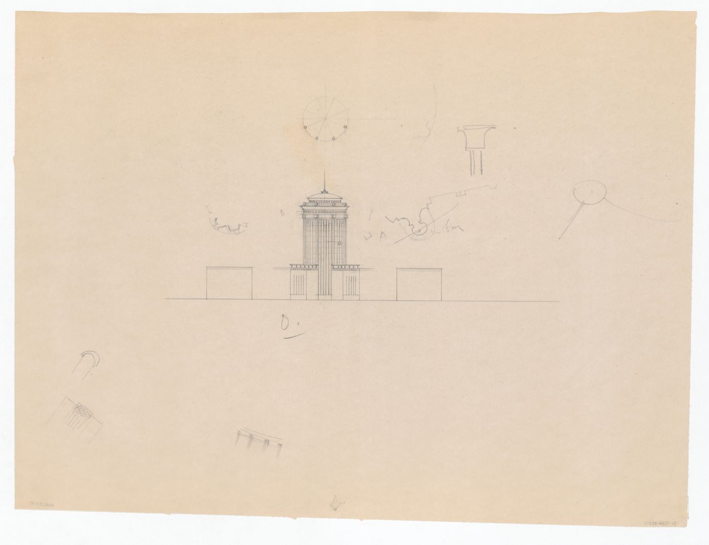 Street elevation for the reconstruction of the Hofplein (city centre) showing Industriegebouw Plan B and other mixed-use developments, and sketch plan for Industriegebouw Plan B, Rotterdam, Netherlands