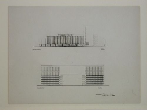 Photograph of lateral and rear elevations for a Red Army Theater, Moscow