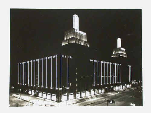 Night view of illuminated Karstadt Kaufhaus, Berlin, Germany