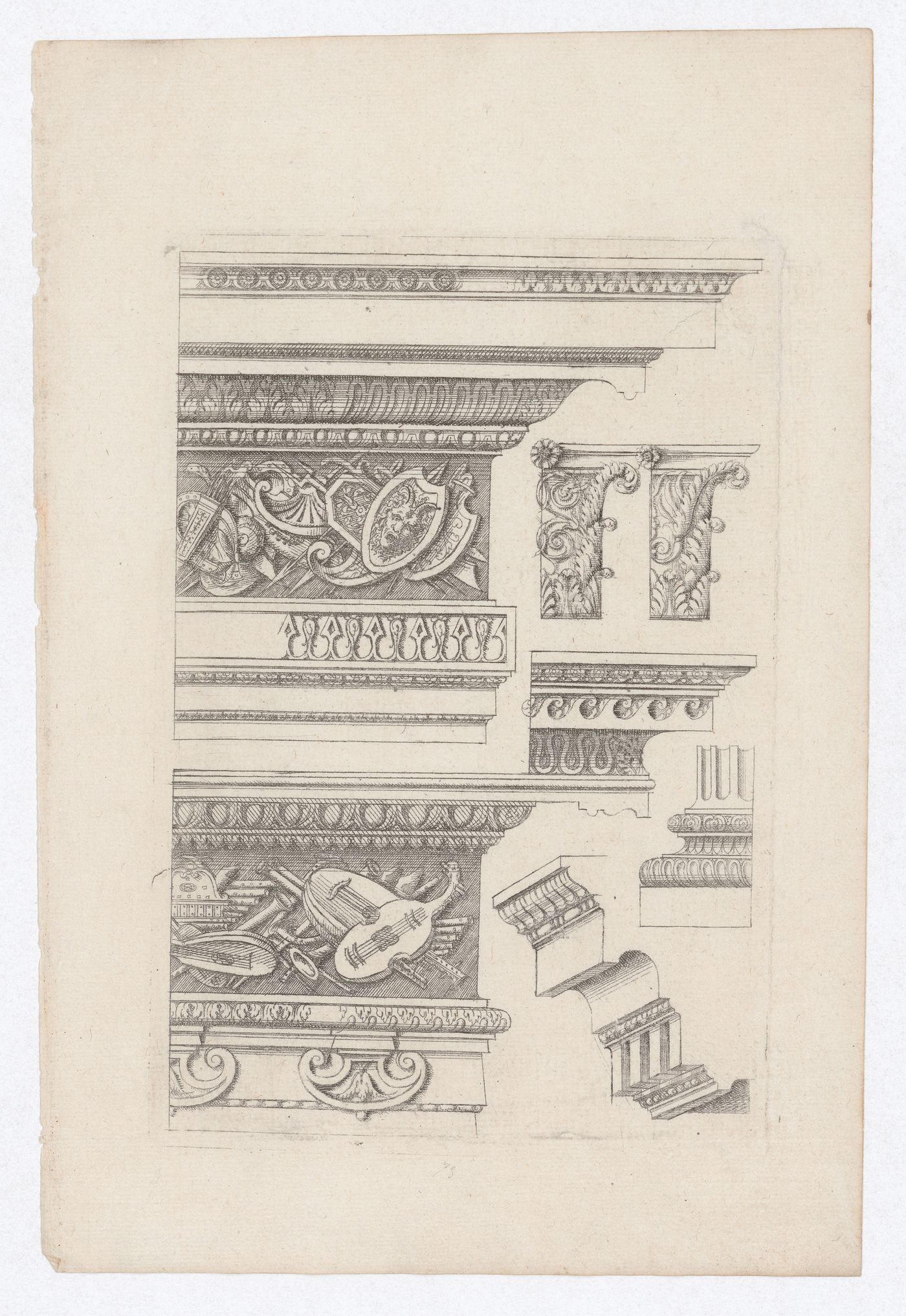 Designs for entablatures, capitals, cornice and column base