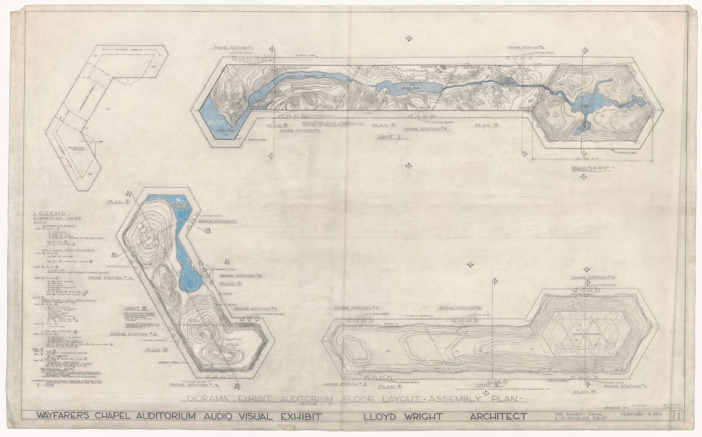 Wayfarers' Chapel, Palos Verdes, California: Assembly plan for Swedenborgian educational models for the auditorium audiovisual exhibition