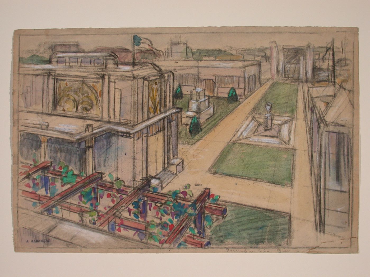 Perspective view for a small Modernist villa with Islamic details