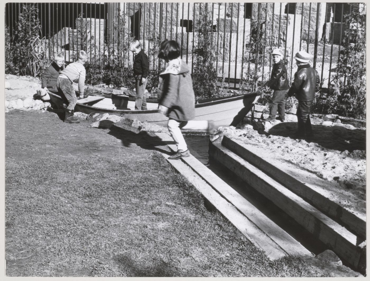 View of children playing at Children's Creative Centre Playground, Canadian Federal Pavilion, Expo '67, Montréal, Québec