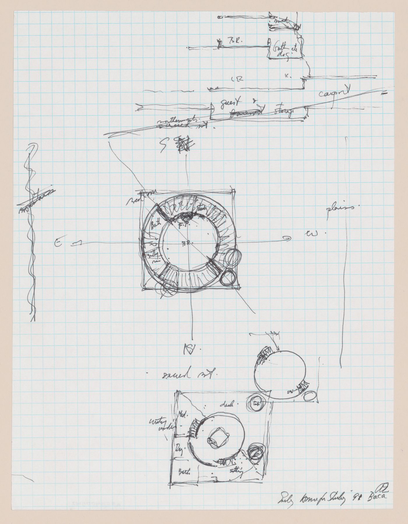 Sketch plans and sections for Shirley MacLaine House, De Baca County, New Mexico