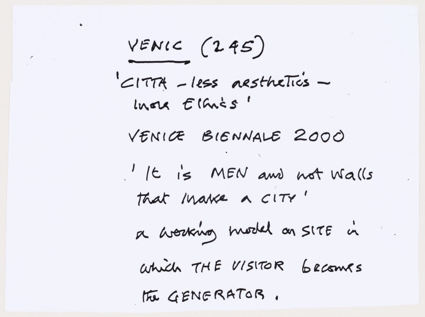 Notes from the project file "Venic"