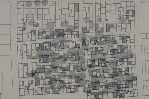 Site plan showing planting for the Aranya Housing Project, Indore, India