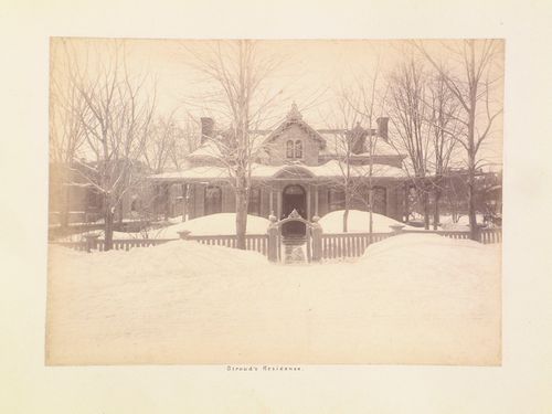 View of the principal façade of the Stroud Residence in winter, Montréal [?], Québec