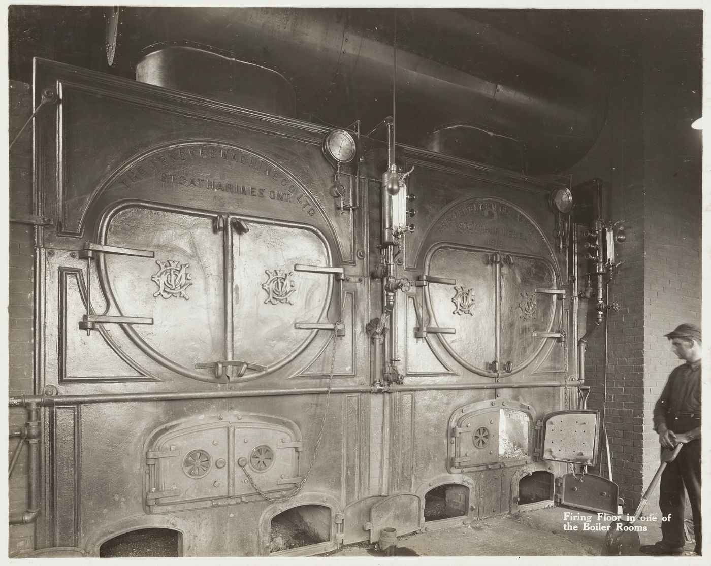 Interior view of firing floor in one of the boiler rooms at the Energite Explosives Plant No. 3, the Shell Loading Plant, Renfrew, Ontario, Canada