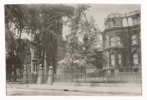 View of Maison Strathcona and Maison Shaughnessy, Dorchester Street (now René Lévesque Boulevard), Montréal, Québec