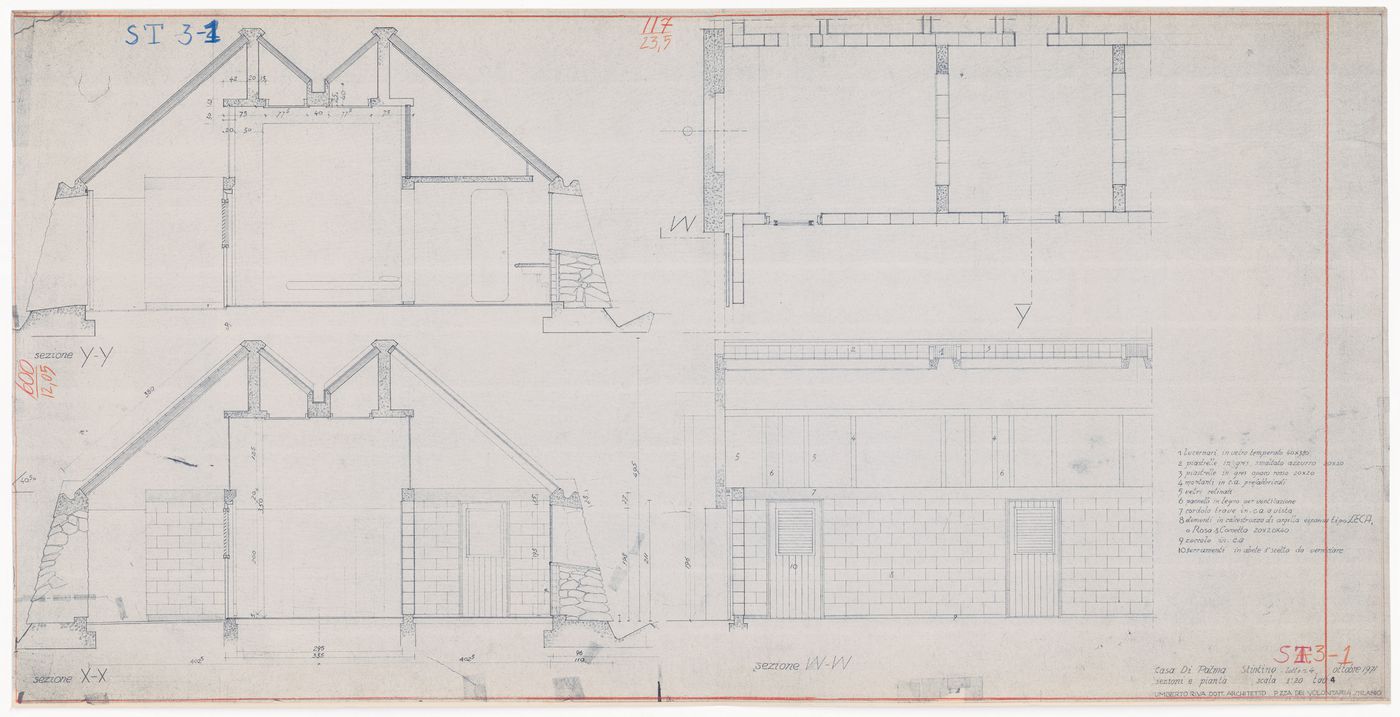 Sections and plan for Case Di Palma, Stintino, Italy