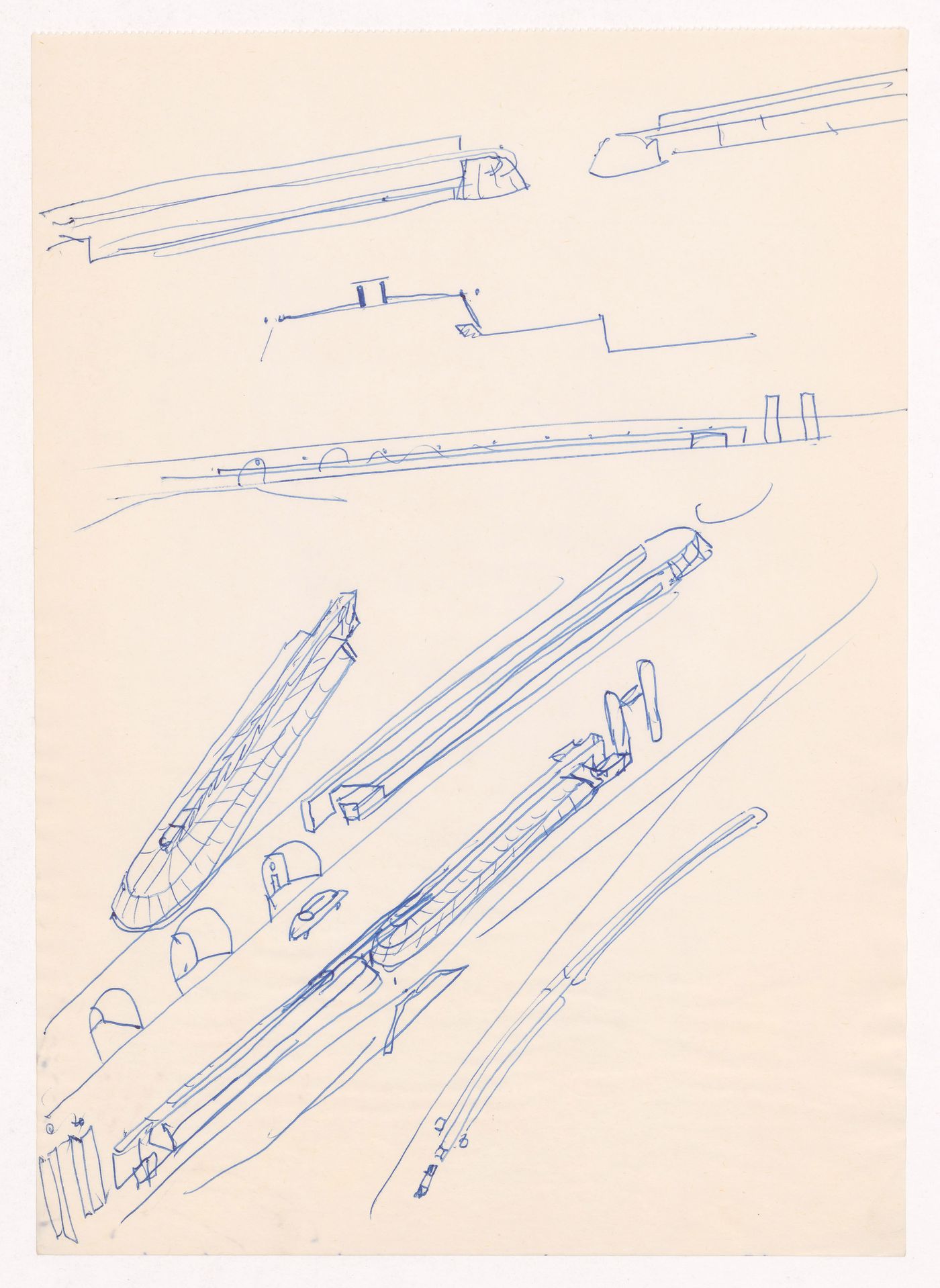 Sketch axonometric views and elevation for Mercado da Ribeira, Porto, Portugal