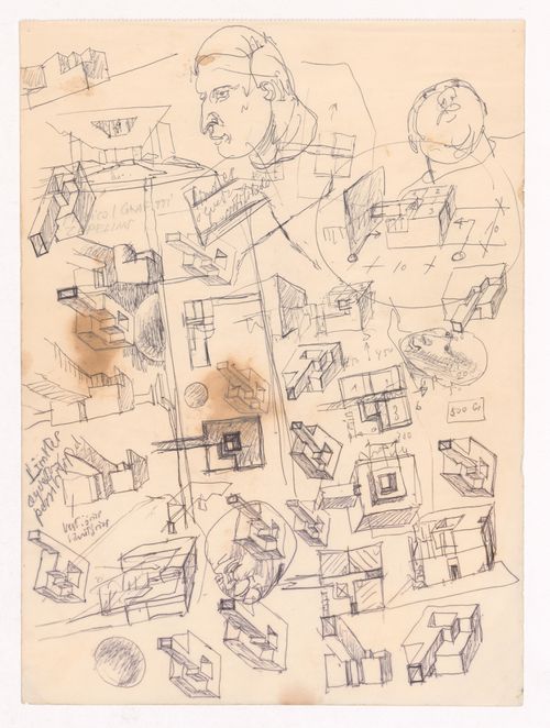 Sketch perspective, axonometric views, and portraits for Escola Paula Frassinetti, Porto, Portugal