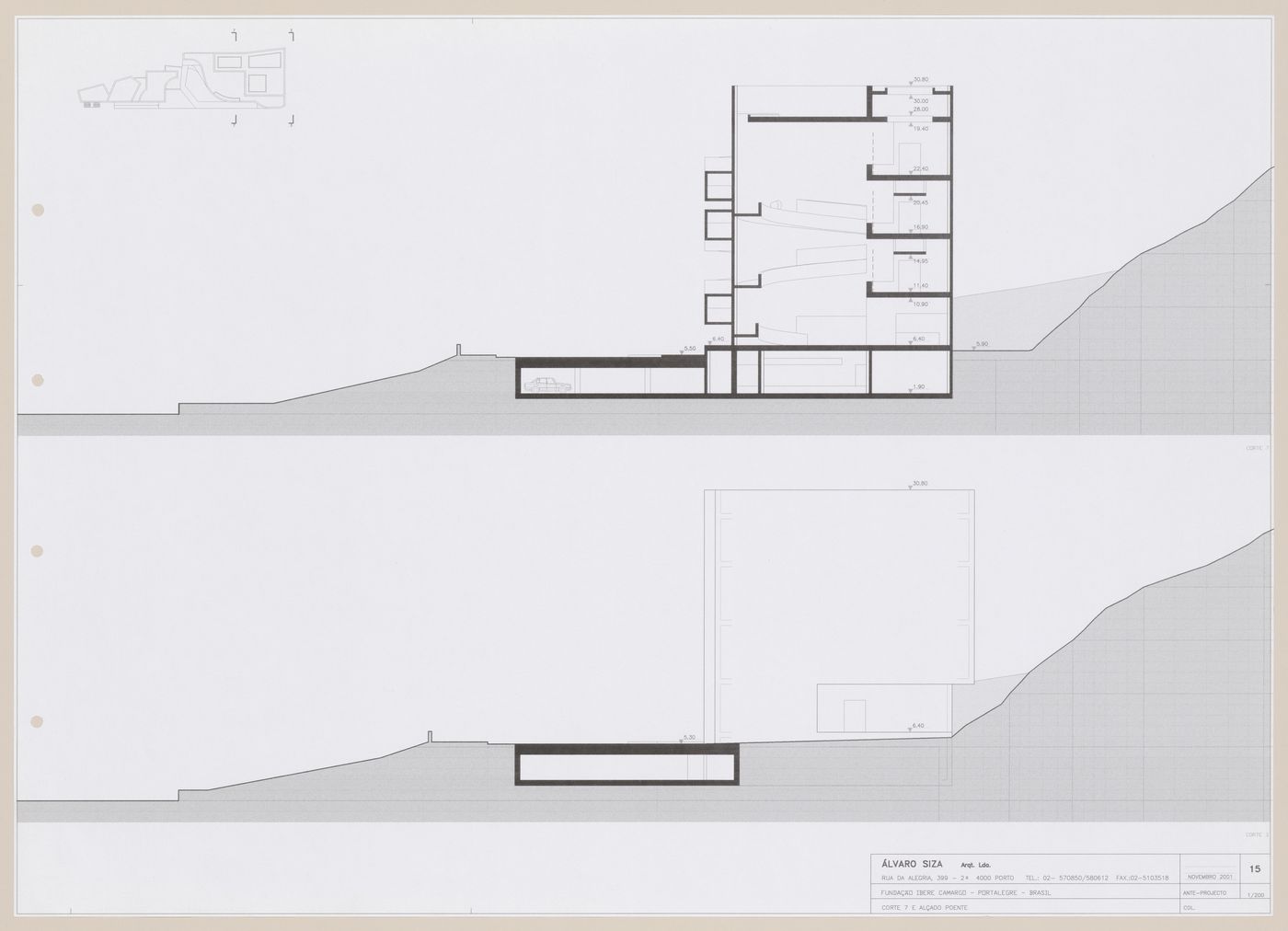 Sections for C. Cultural e Audit. para a Fundação Iberê  Camargo [Iberê  Camargo Foundation Museum], Porto Alegre, Brazil