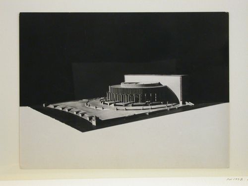 Photograph of a model for the final round of competition for a "synthetic theater" in Sverdlovsk, Soviet Union (now Ekaterinburg, Russia)