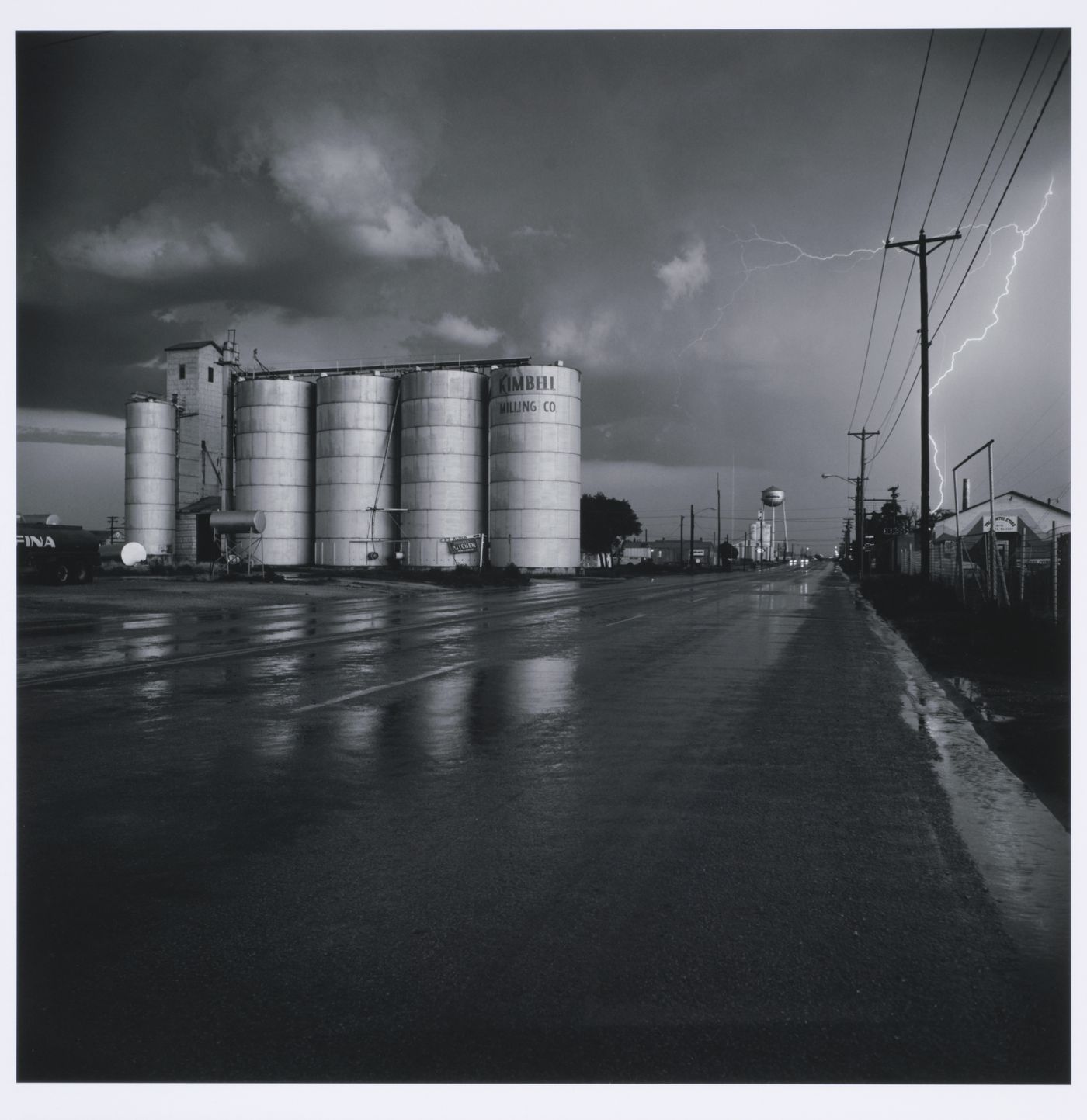 Lightning flash over Kimbell Milling Company Grain elevator, Lamesa, Texas