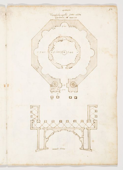Plan of the so-called Temple of Apollo and plan of the so-called Temple of Neptune, Pozzuoli, Campania ; bottom: Plan of a building in Hadrian's Villa, Tivoli