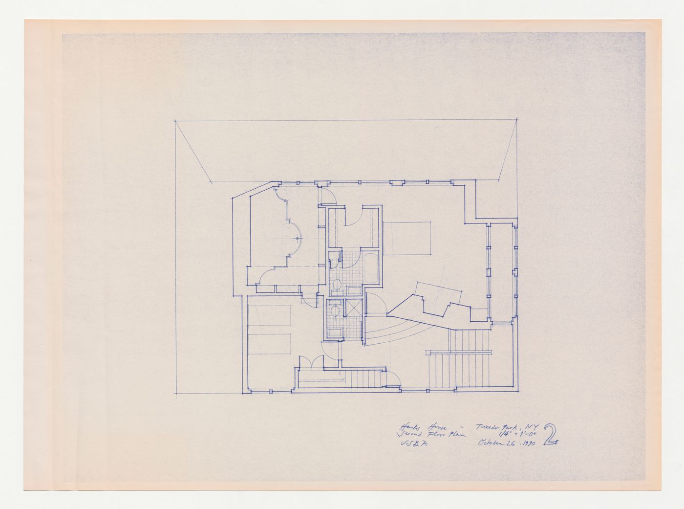 Second floor plan for the Hanks-Paré Residence, Tuxedo Park, New York