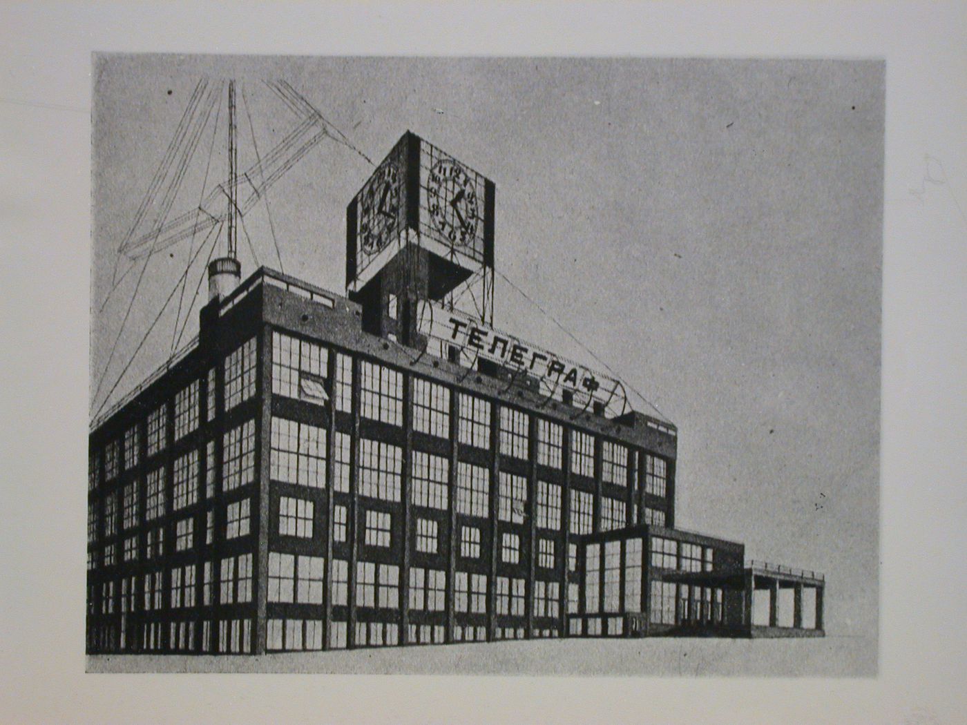 Photograph of a perspective drawing for the Central Telegraph Office, Moscow