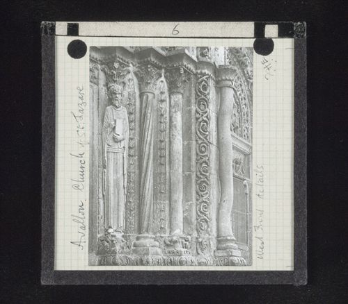 Detail view of sculpture of west façade of Saint-Lazare, Avallon, France