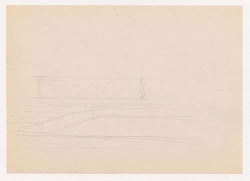 Interior perspective sketch for Museum for a Small City showing the shallow recessed area