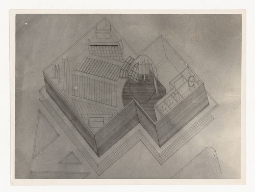 Photographic reproduction of axonometric drawing for Tagore Theatre, Chandigarh, India