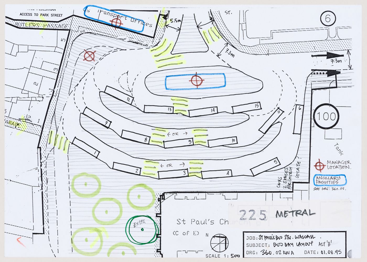 Walsall Bus Station Competition, entry by Cedric Price: plan for bus bay layout