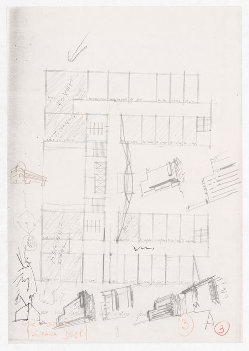 Sketch floor plan and perspectives for Plano Urbanístico Boulevard Brune, Paris, France