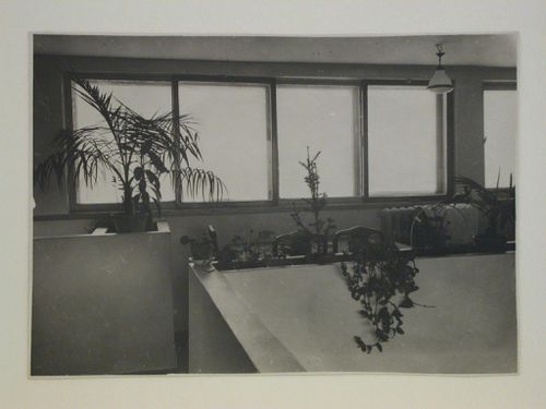 Interior view of Nikolai Milutin's apartment in the People's Commissariat for Finance (Narkomfin) Apartment Building showing the upper level, 25 Novinskii Boulevard, Moscow