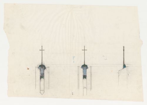 Wayfarers' Chapel, Palos Verdes, California: Three elevations for the top of the campanile