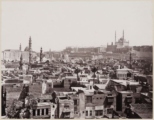 View  from the Mosque of the Tulun looking east toward Mosque of Sultan Hasan on the left, and the citadel on the right, Cairo, Egypt