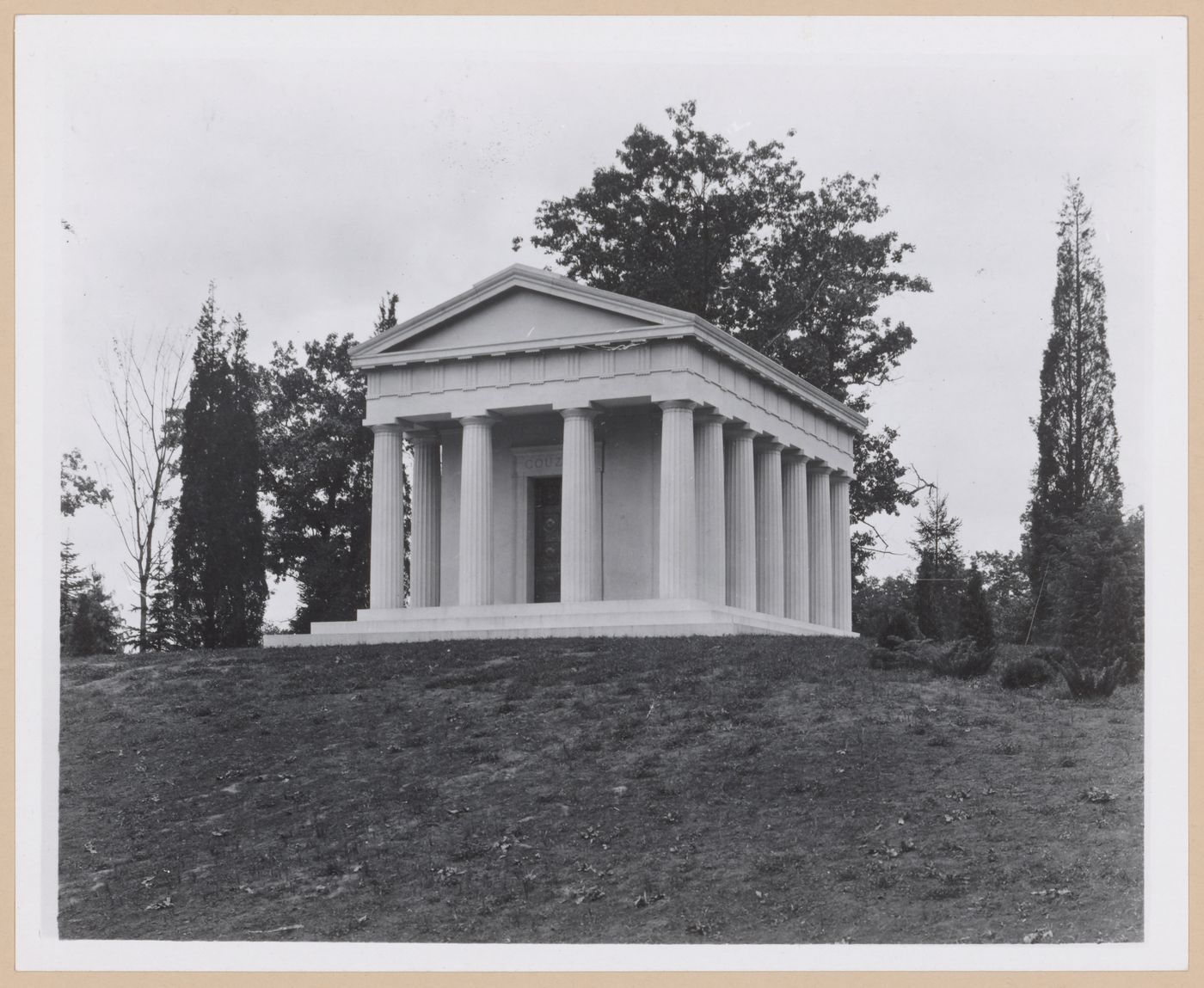 View of the principal and lateral façades of the Couzens Mausoleum, Detroit [?], Michigan [?]