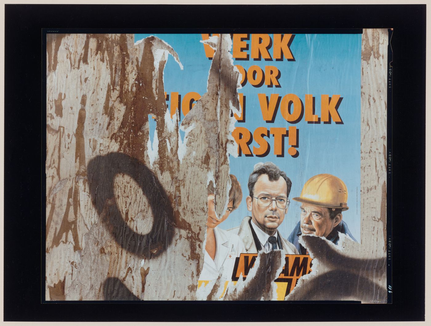 View of a wall showing a torn political poster for the Vlaams Blok, Maastricht, Limburg Province, Belgium (from the series "In between cities")