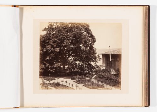 View of a garden and a yali with the Bosporus in the background, Constantinople (now Istanbul), Ottoman Empire (now in Turkey)