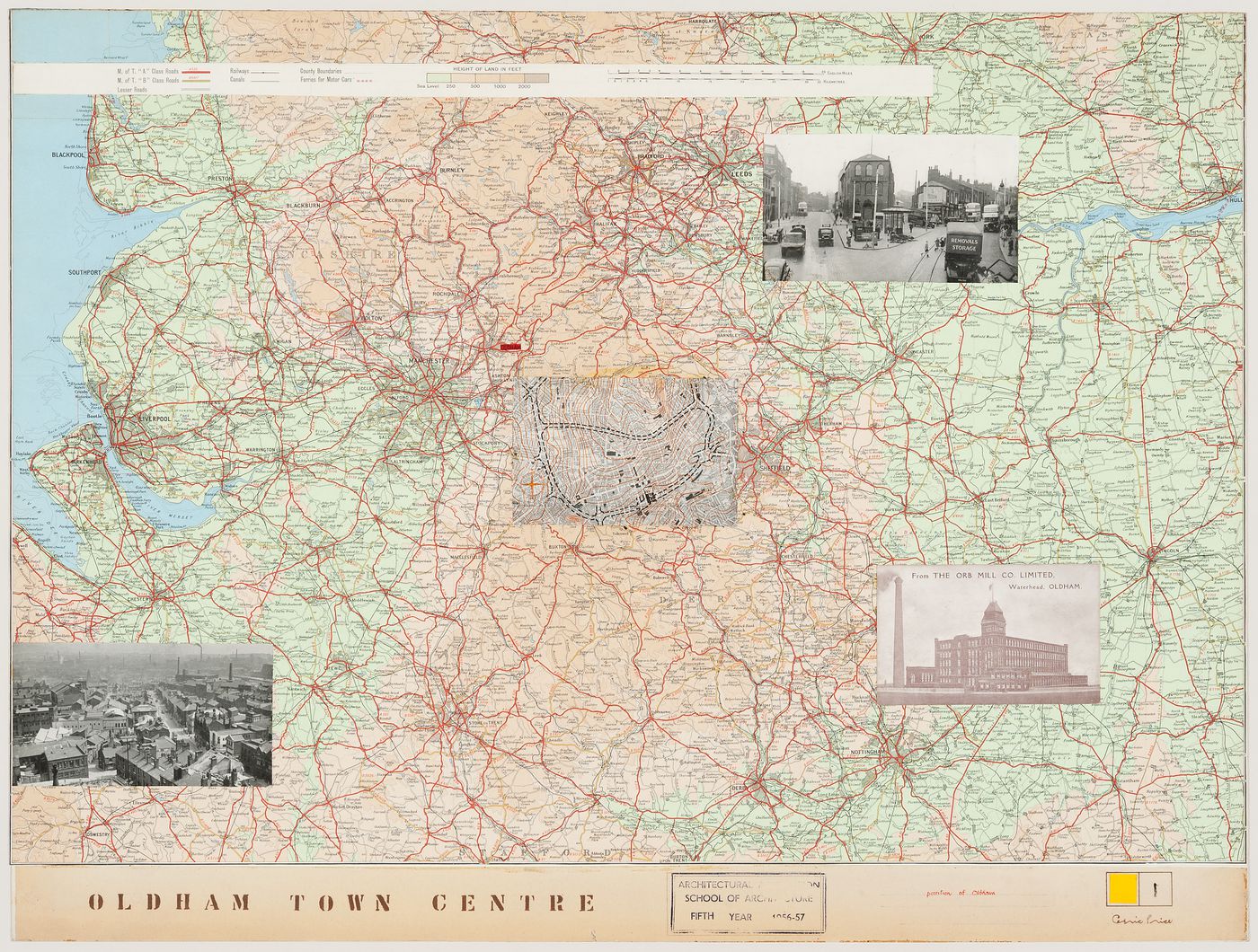 Presentation panel for Oldham Town Centre project showing geographic position of Oldham