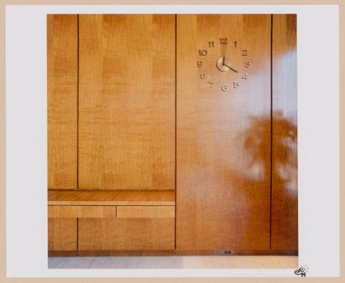 View of hallway with wood panelled walls and clock, Toronto-Dominion Centre, Toronto, Canada