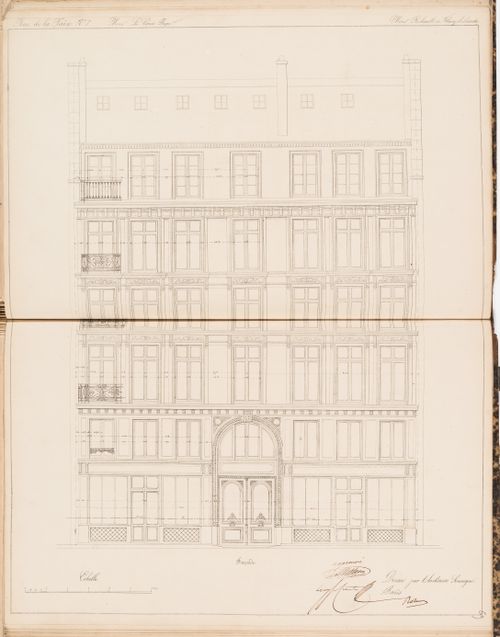 Contract drawing for the Hôtel du Timbre for Monsieur Le Comte, 7 rue de la Paix, Paris: Elevation for the principal façade