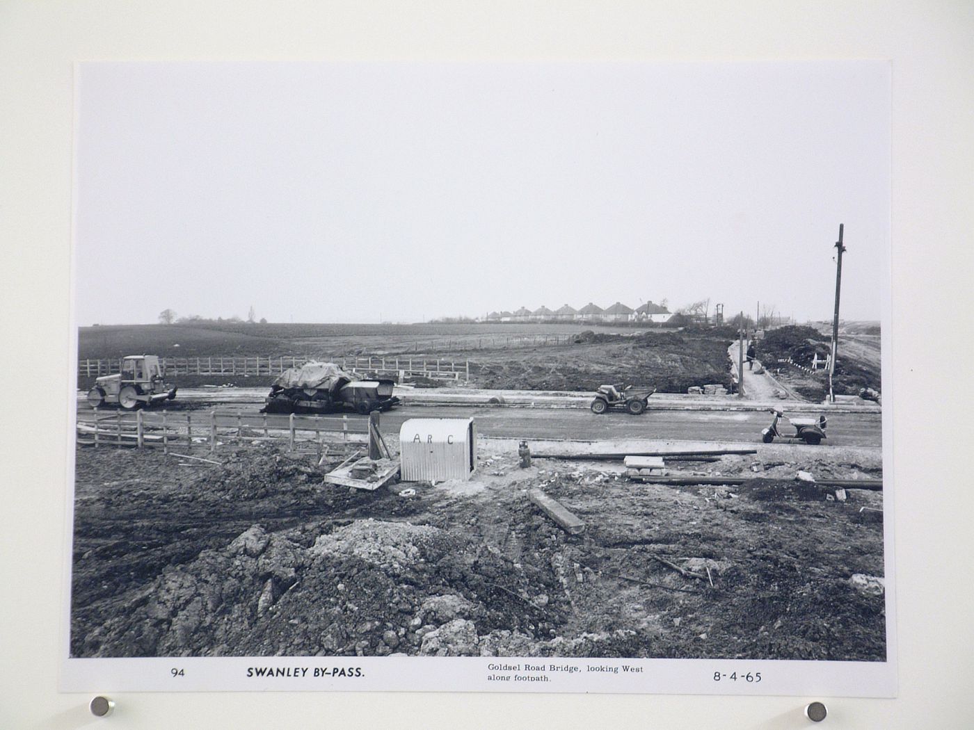 View of Goldsel Road Bridge, looking west along footpath, during construction of the Swanley Bypass, England