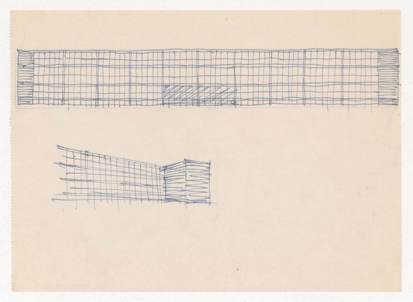 Sketch elevation and perspective sketch for a campus building for Illinois Institute of Technology